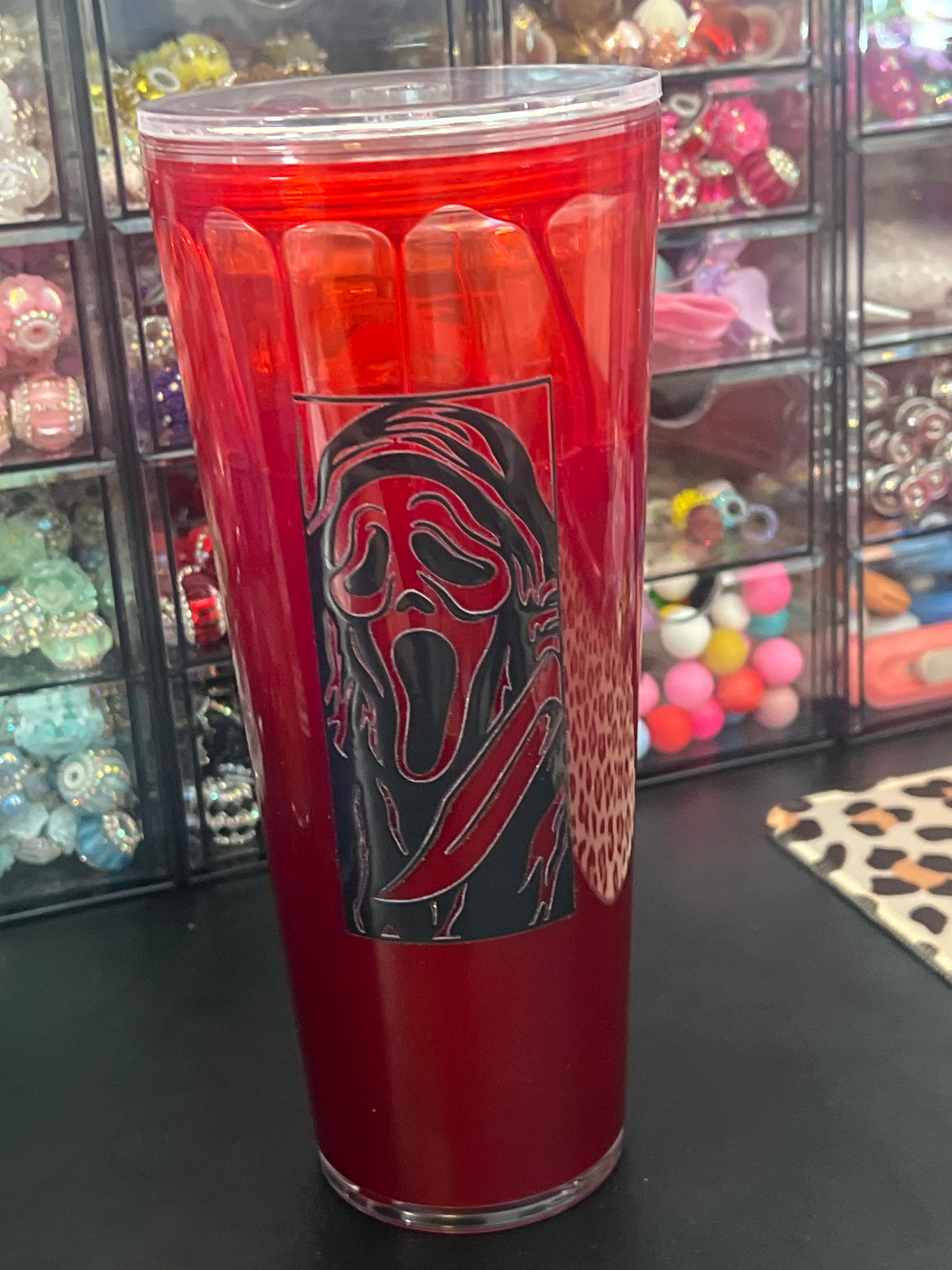 Two faces red drip PREMADE TUMBLER
