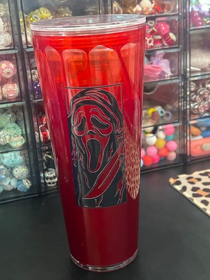 Two faces red drip PREMADE TUMBLER