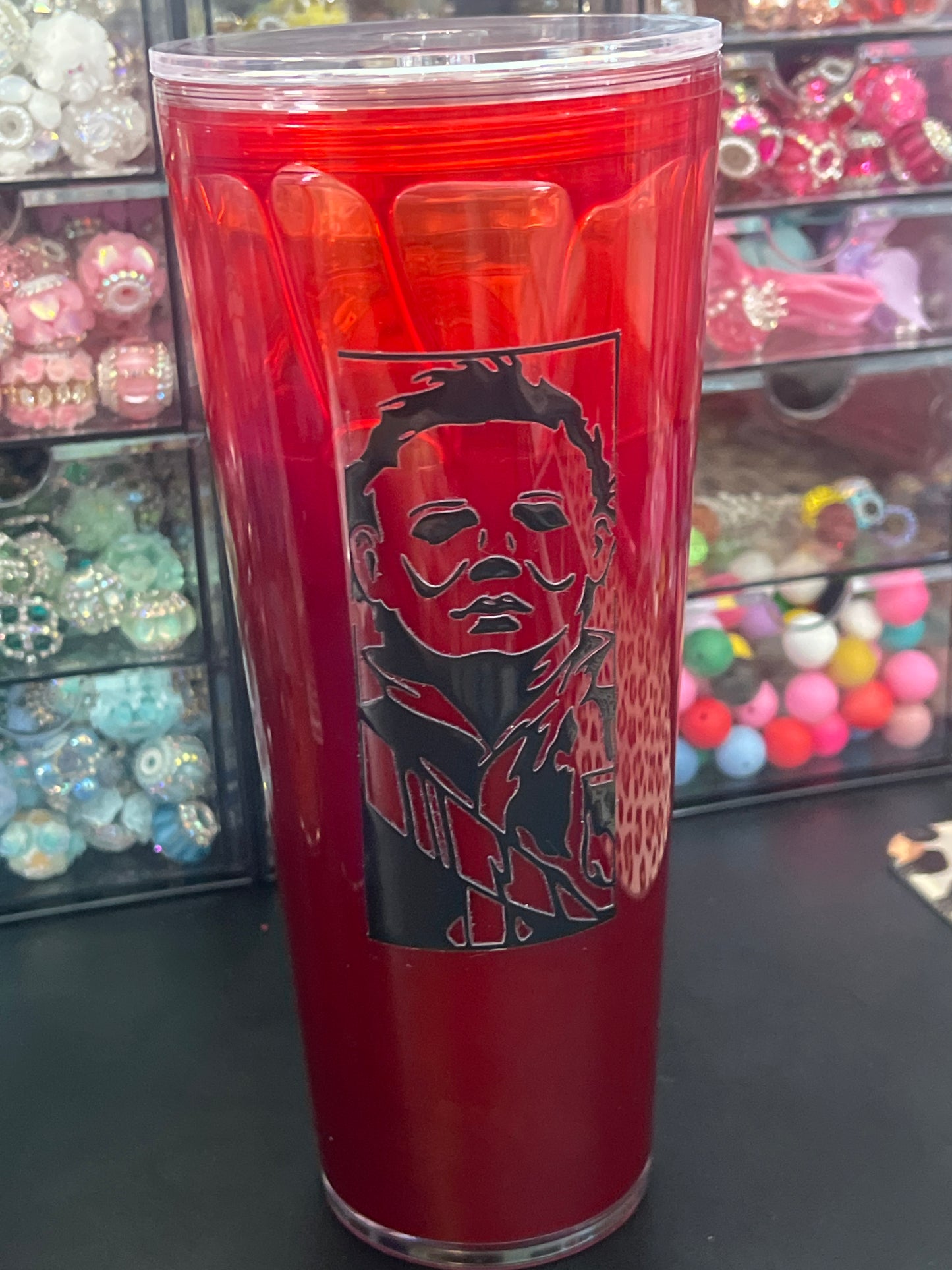 Two faces red drip PREMADE TUMBLER