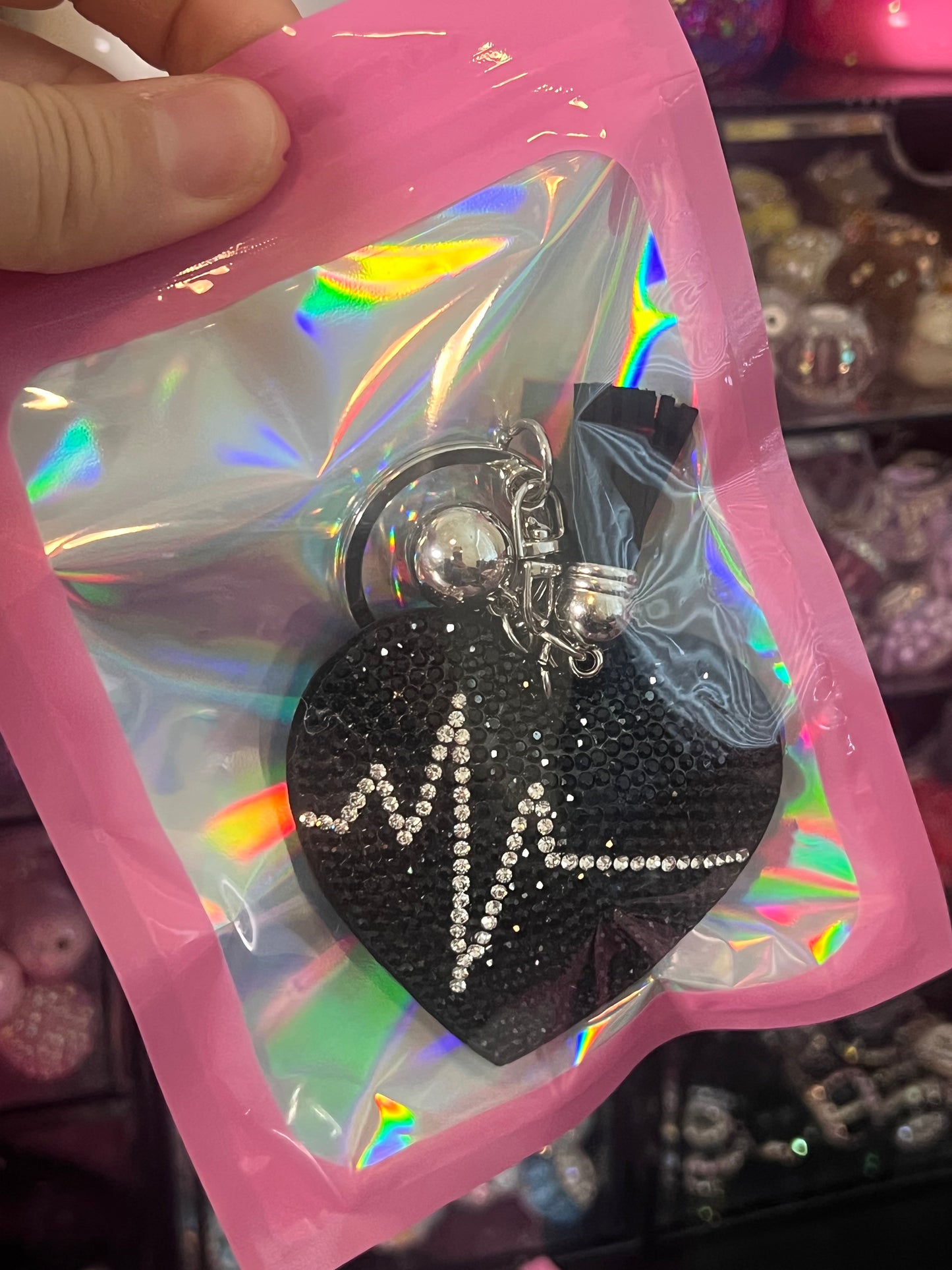 Heartbeat BLACK - Keychain Bling