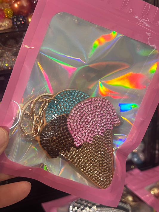 Neapolitan Ice Cream Cone- Keychain Bling