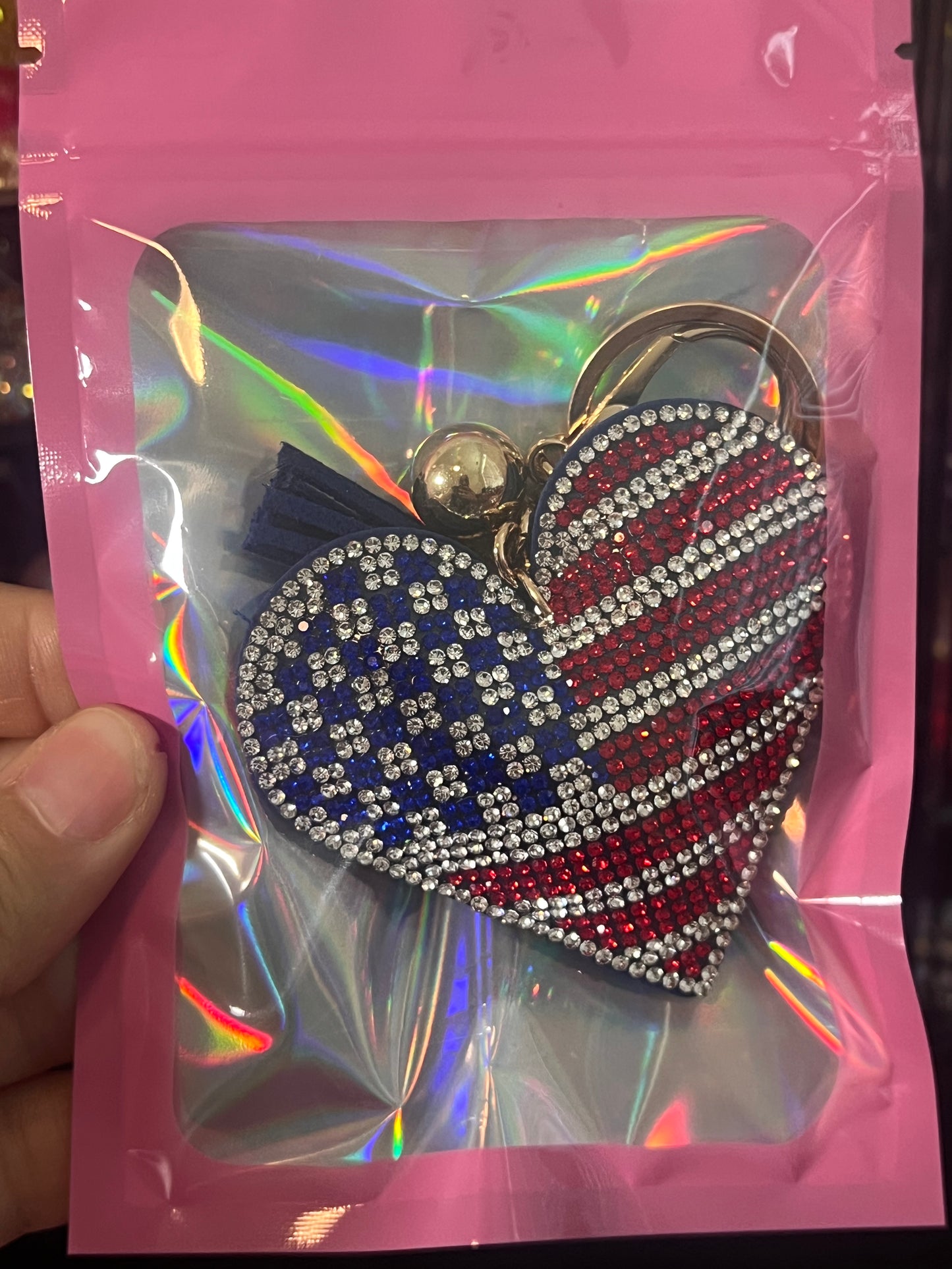 Heart American Flag - Keychain Bling