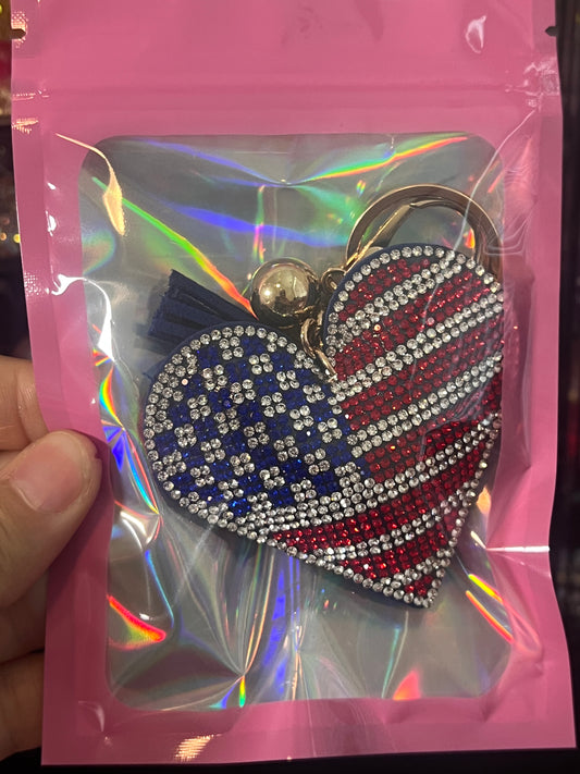 Heart American Flag - Keychain Bling